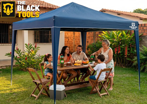 Imagem 8 de 9 de Tenda Gazebo Sanfonada Articulada The Black Tools 3x3m Azul Impermeável Resistente Proteção Ao Ar Livre Camping Praia