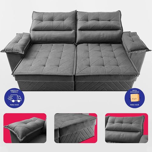 Imagem 5 de 7 de Sofá Retrátil 2,10m Molas E Espuma D33 Thunder Cor Cinza. Cama Inbox