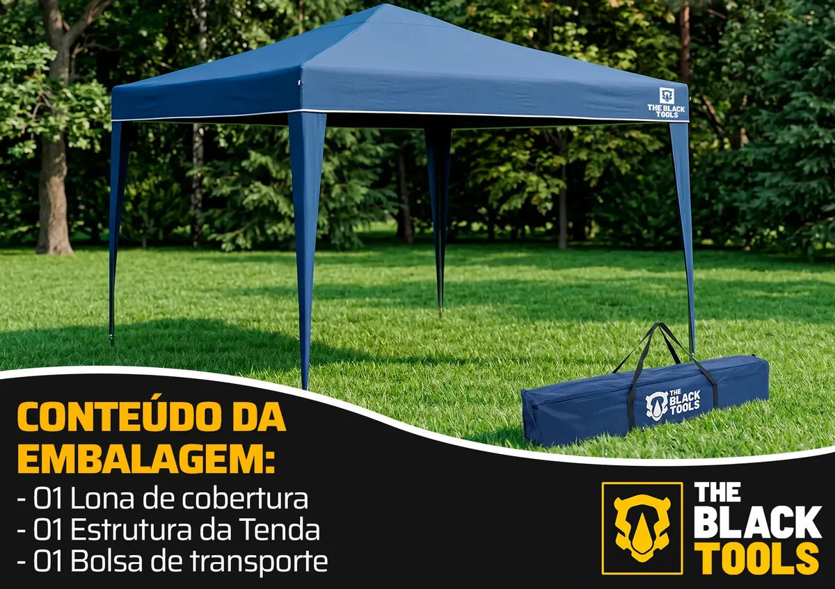 Tenda Gazebo Sanfonada Articulada The Black Tools 3x3m Azul Impermeável Resistente Proteção Ao Ar Livre Camping Praia - Image 3