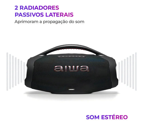 Imagem 5 de 11 de Caixa De Som Boombox Aiwa AWS-BBS-01B 200w IP66 30hs De Bateria Cor Preto