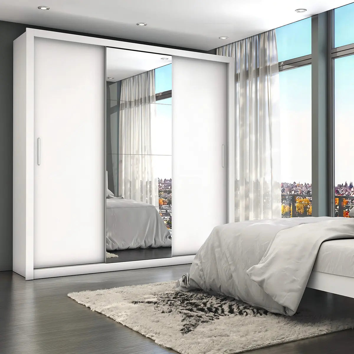 Guarda-Roupa Carioca Móveis Melissa Glass cor branco de MDP com 3 portas corrediças Branco - Image 9