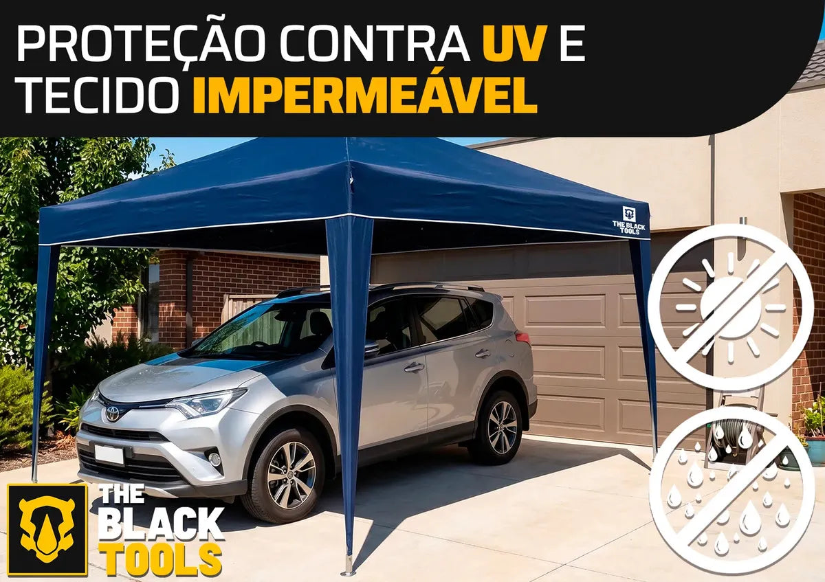 Tenda Gazebo Sanfonada Articulada The Black Tools 3x3m Azul Impermeável Resistente Proteção Ao Ar Livre Camping Praia - Image 6
