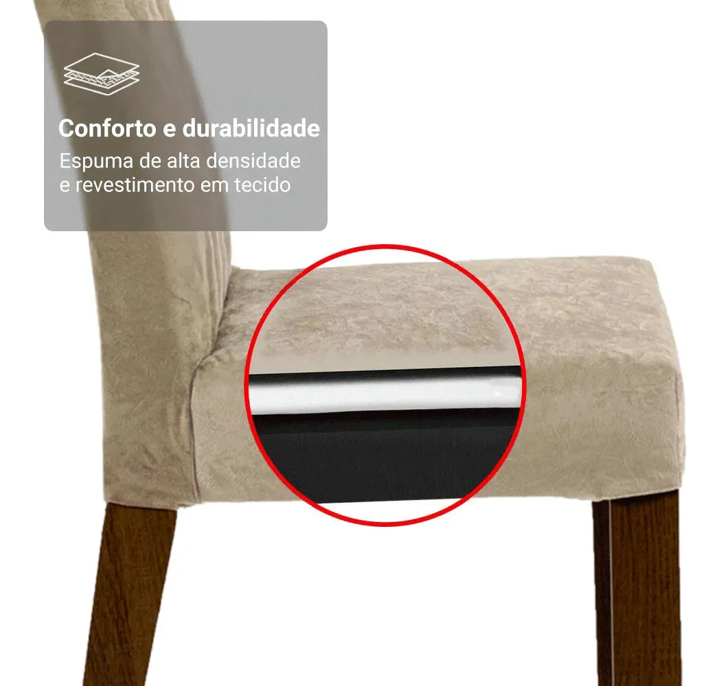 Sala Jantar Estofada Mesa Tampo Vidro 4 Cadeiras Madesa Anaju Rci Cor Rustic/Crema/Imperial MDJA0401387GSIM - Image 5