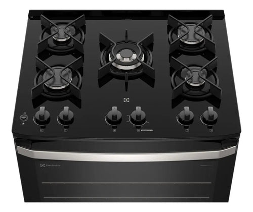 Imagem 3 de 5 de Fogão 5 Bocas Electrolux Preto Efficient Mesa de Vidro PerfectCook e Grades de Ferro (FE5GB) Bivolt