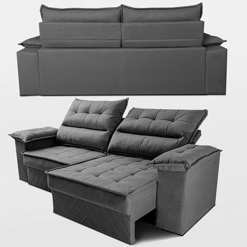 Imagem 7 de 7 de Sofá Retrátil 2,10m Molas E Espuma D33 Thunder Cor Cinza. Cama Inbox