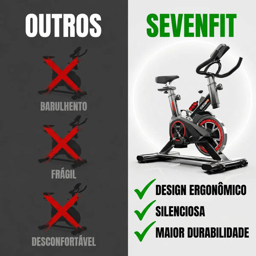 Imagem 2 de 9 de Bicicleta Ergométrica Fitness Para Cardio E Musculação Com Base Cor Preto E Vermelho 6kg Inercia Marca Sevenfit