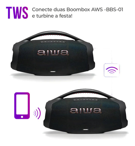 Imagem 8 de 11 de Caixa De Som Boombox Aiwa AWS-BBS-01B 200w IP66 30hs De Bateria Cor Preto