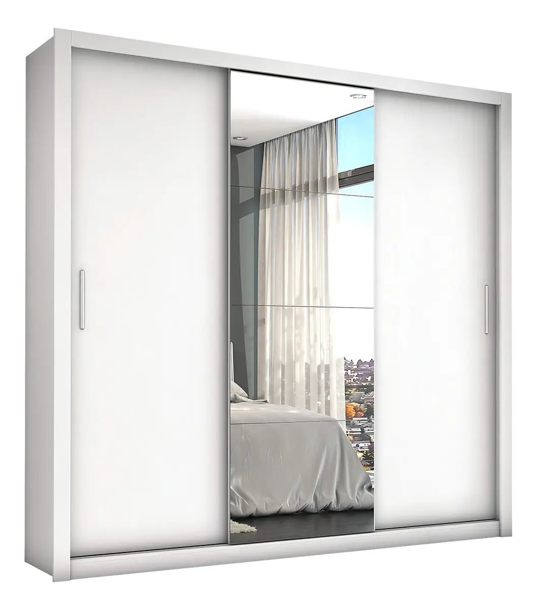 Guarda-Roupa Carioca Móveis Melissa Glass cor branco de MDP com 3 portas corrediças Branco - Image 4