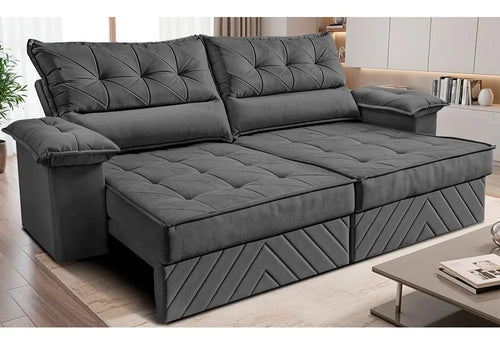 Imagem 1 de 7 de Sofá Retrátil 2,10m Molas E Espuma D33 Thunder Cor Cinza. Cama Inbox