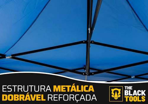 Imagem 5 de 9 de Tenda Gazebo Sanfonada Articulada The Black Tools 3x3m Azul Impermeável Resistente Proteção Ao Ar Livre Camping Praia