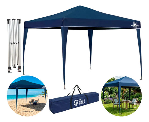 Imagem 1 de 9 de Tenda Gazebo Sanfonada Articulada The Black Tools 3x3m Azul Impermeável Resistente Proteção Ao Ar Livre Camping Praia