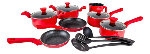 Imagem 1 de 10 de Conjunto Panelas Indução Cerâmico Pratic Cook Red 10 Pç Mimo