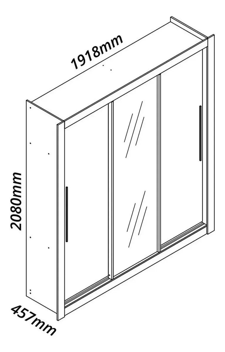 Guarda-roupa Casal Branco 3 Portas Corrediça Espelhada Milão MDF Yescasa - Image 3