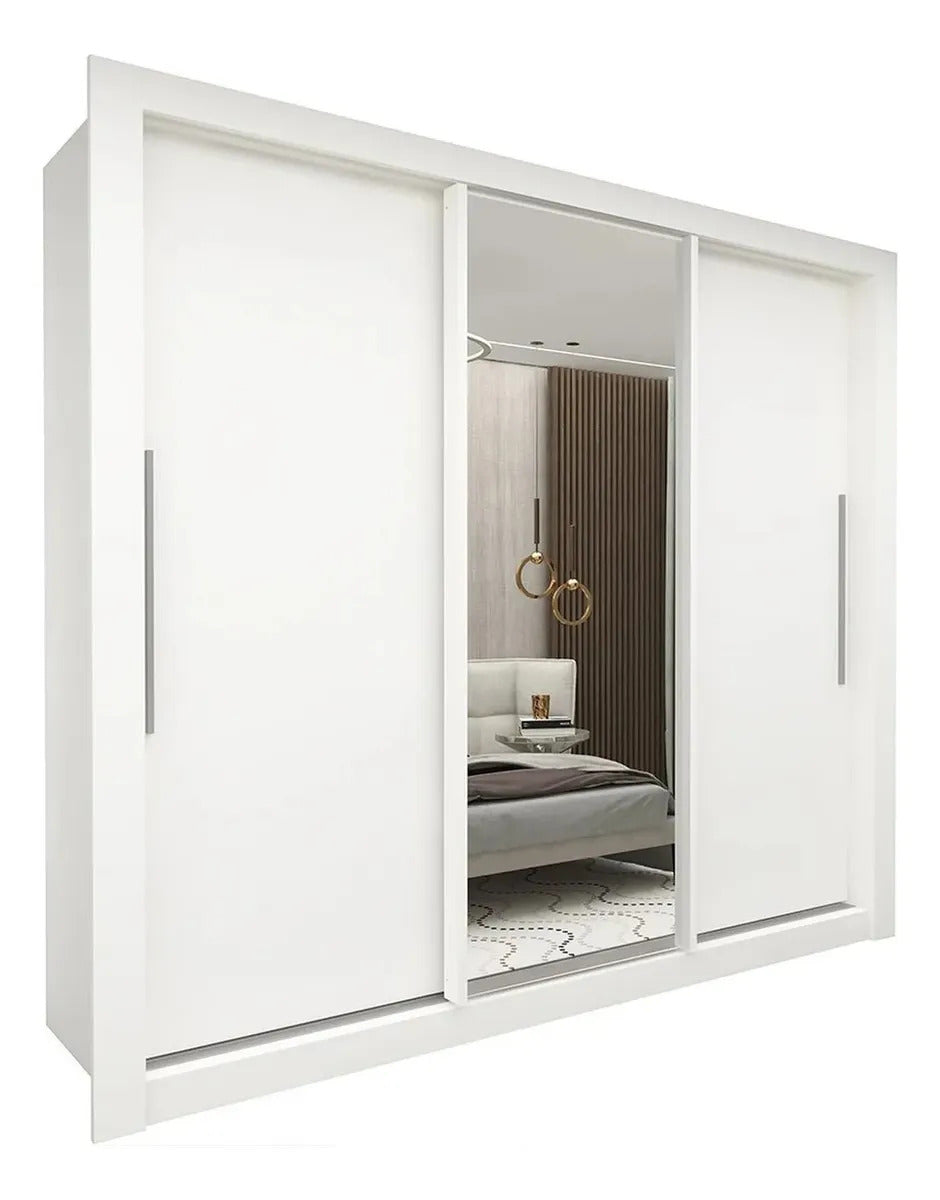 Guarda-roupa Casal Branco 3 Portas Corrediça Espelhada Milão MDF Yescasa - Image 2