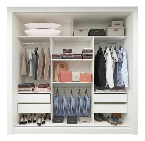 Imagem 4 de 6 de Guarda-roupa Casal Branco 3 Portas Corrediça Espelhada Milão MDF Yescasa