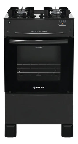 Imagem 2 de 8 de Fogão 4 Bocas Atlas Mônaco Top Glass com Mesa de Vidro e Acendimento Automático Preto Bivolt