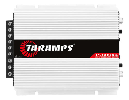 Imagem 1 de 9 de Modulo Taramps Ts800x4 2 Ohms 800W Potencia Rms Amplificador Som Automotivo Entrada Rca E Fio Crossover LPF FULL HPF Subwoofer Kit Duas Vias Drivers T800 4 Canais Carro Camionete Conexao Bridge Branco
