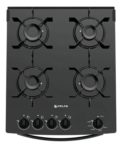 Imagem 4 de 8 de Fogão 4 Bocas Atlas Mônaco Top Glass com Mesa de Vidro e Acendimento Automático Preto Bivolt